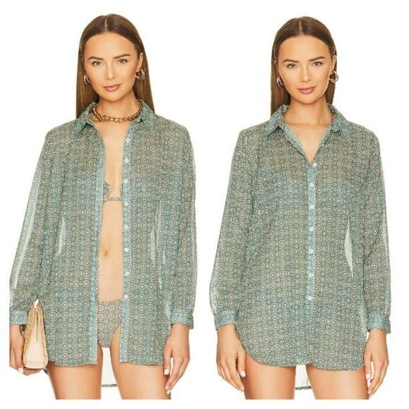 Lovers And Friends Marina Del Rey Shirt - Green Spanish Tile